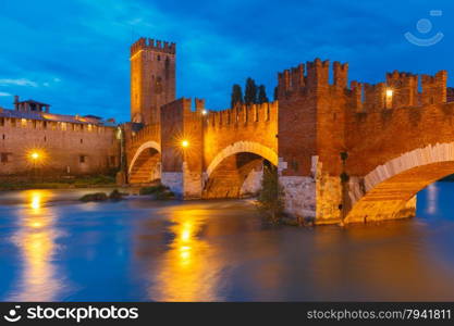Castelvecchio in night illumination in Verona, Northern Italy.