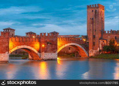 Castelvecchio in night illumination in Verona, Northern Italy.