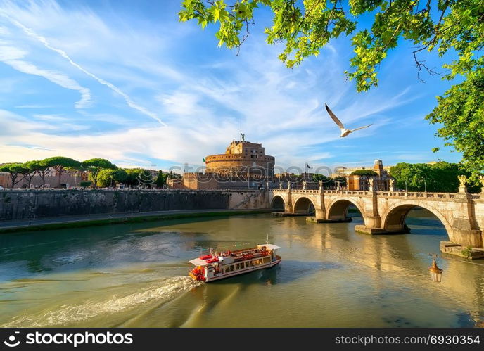 Castle and bridge of the Holy Angel in Rome, Italy