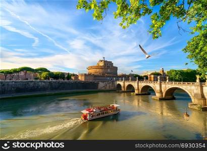 Castle and bridge of the Holy Angel in Rome, Italy