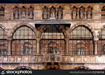 castle brick old brown and window reflex of piazza dei mercanti milan