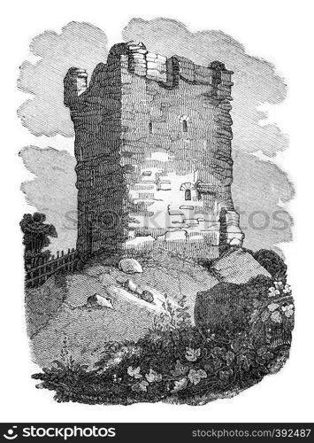 Castle Castleton, Earl of Derby, vintage engraved illustration. Colorful History of England, 1837.
