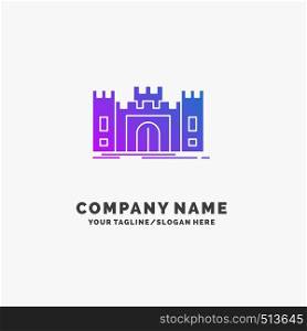 Castle, defense, fort, fortress, landmark Purple Business Logo Template. Place for Tagline.. Vector EPS10 Abstract Template background