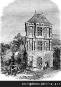 Castle Earl Marshal Saulx Tavannes, the Pailly near Langres, exterior view, vintage engraved illustration. Magasin Pittoresque 1857.