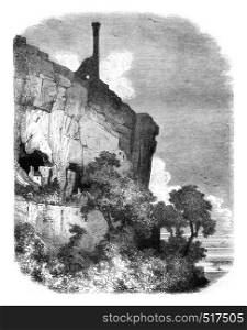 Castle of ruins Rocks, near Tours, vintage engraved illustration. Magasin Pittoresque 1845.