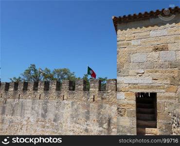 Castle of Sao Jorge: External Wall and Portuguese Flags