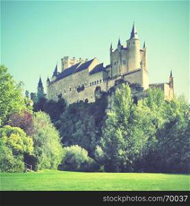 Castle of Segovia (Alcazar), Spain. Retro style filtered image