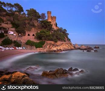 Castle on Lloret De Mar Beach in the Evening, Catalonia, Spain