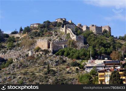 Castle on the top of hill in Alanya, Turkey