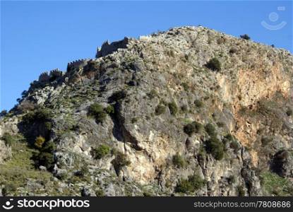 Castle on the top of rock in Kaunos, Turkey