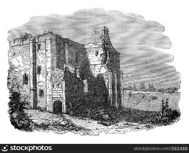Castle Rising, owned Stigand, vintage engraved illustration. Colorful History of England, 1837.