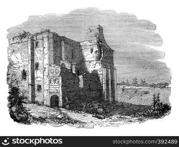 Castle Rising, owned Stigand, vintage engraved illustration. Colorful History of England, 1837.