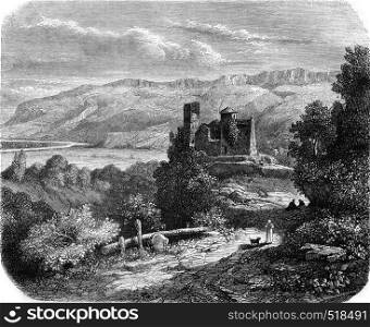 Castle Rochechinard, vintage engraved illustration. Magasin Pittoresque 1845.