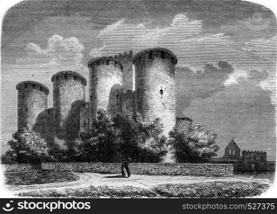 Castle Roquetaillade, Gironde, vintage engraved illustration. Magasin Pittoresque 1847.