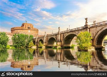 Castle Sant&rsquo;Angelo and the Aelian Bridge over the Tiber, Rome, Italy.