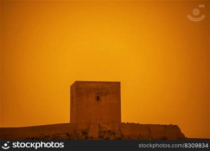 castle tower dust orange weather