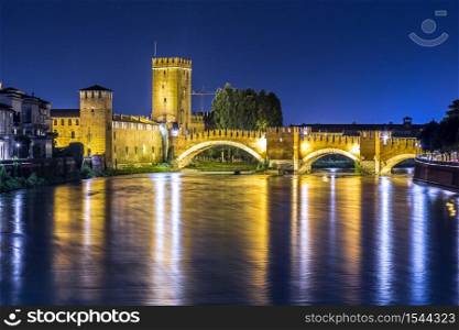 Castle Vecchio at summer night in Verona, Italy