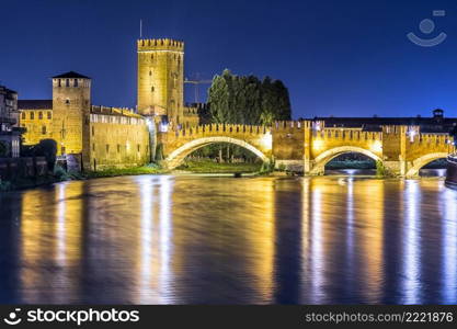 Castle Vecchio at summer night  in Verona, Italy