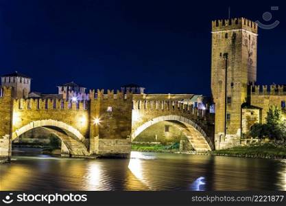 Castle Vecchio at summer night  in Verona, Italy