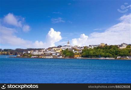 Castropol village skyline in Asturias of Spain and Ribadeo Eo river