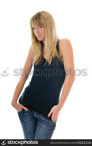 casual beautiful young happy woman isolated on white representing fashion concept