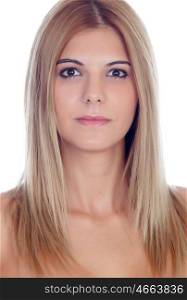 Casual blond girl with piercing on her nose isolated on a white background