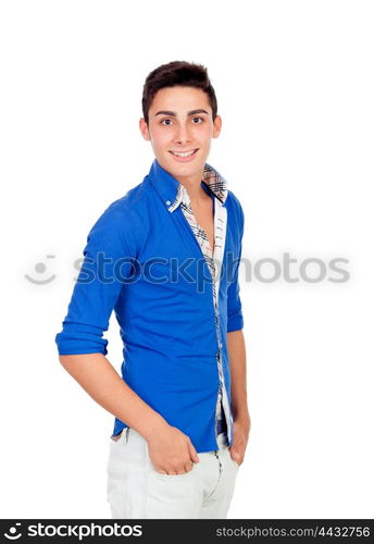 Casual boy wiht blue shirt isolated on a white background