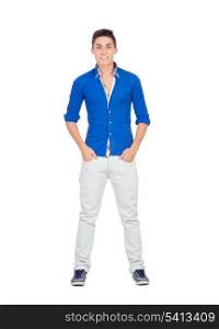 Casual boy wiht blue shirt isolated on a white background