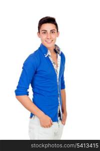 Casual boy wiht blue shirt isolated on a white background
