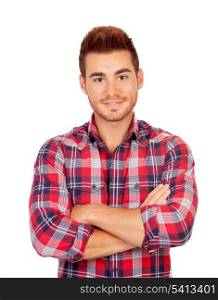 Casual boy with plaid shirt isolated on white background