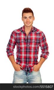 Casual boy with plaid shirt isolated on white background