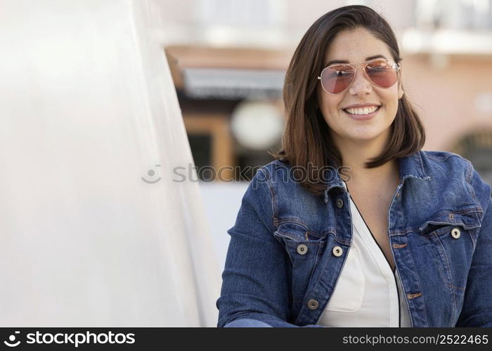 casual chubby girl denim outdoors 2