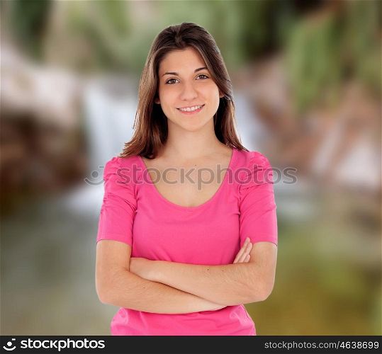 Casual cool young woman with a unfocused background