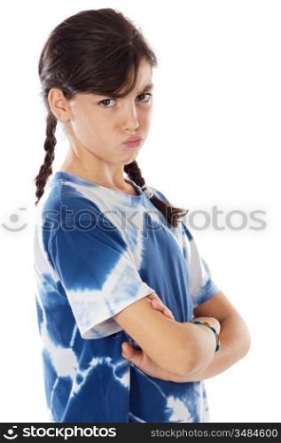 casual girl angry a over white background