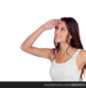 Casual girl looking to side isolated on a white background