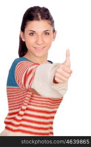 Casual girl saying Ok isolated on a white background