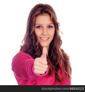 Casual girl saying Ok isolated on a white background