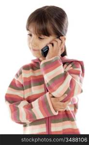 casual girl talking on the cellphone a over white background