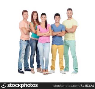 Casual group of friends isolated on white background