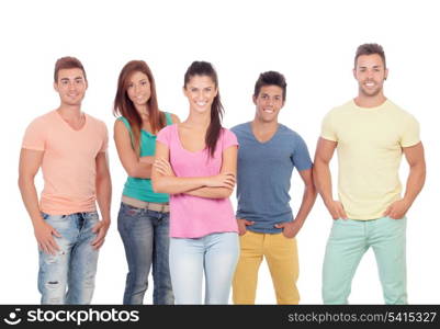 Casual group of friends isolated on white background