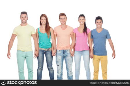 Casual group of friends isolated on white background