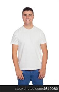 Casual guy smiling with blue eyes isolated on a white background