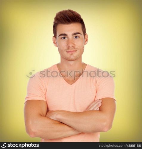 Casual handsome men on a yellow background