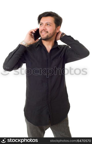 casual happy man on the phone, isolated. on the phone