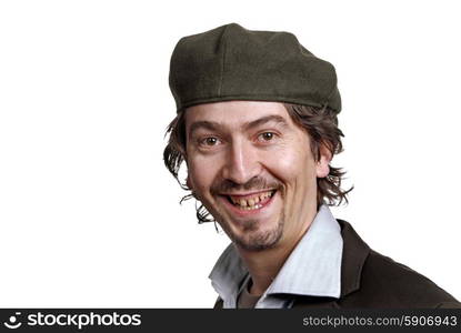 casual man portrait with hat in white background