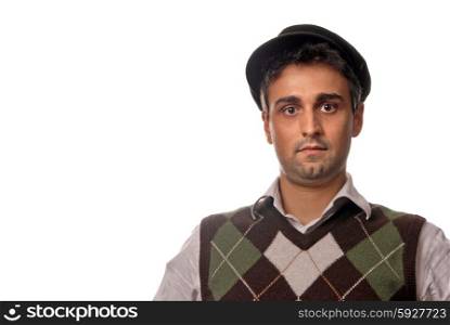casual man portrait with hat in white background