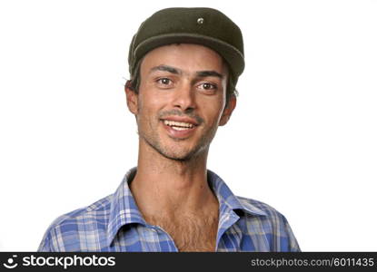 casual man portrait with hat in white background