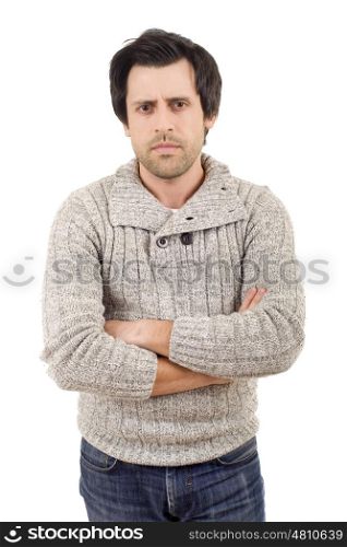 casual man thinking, isolated on white background