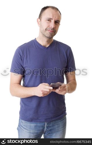 casual man with a phone, isolated. on the phone