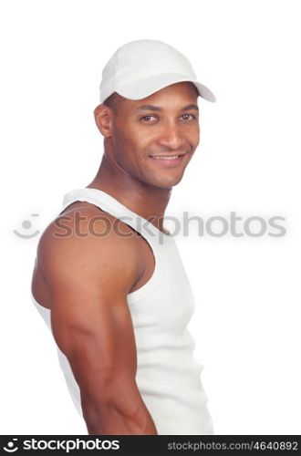 Casual strong man with hat isolated on a white background